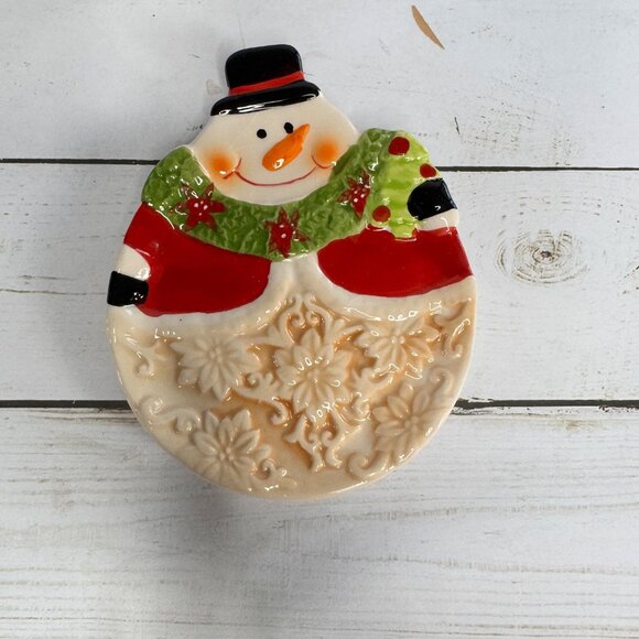 Snowman Themed Ceramic Holiday Soap Dish Spoon Rest Holiday Decor - Picture 1 of 6